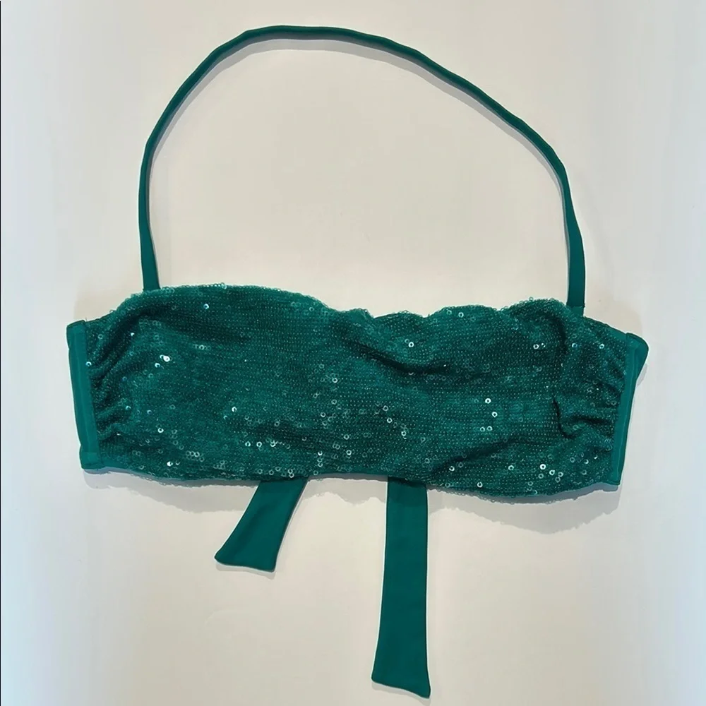 Calzedonia Cobey green sequin swim bikini top size medium